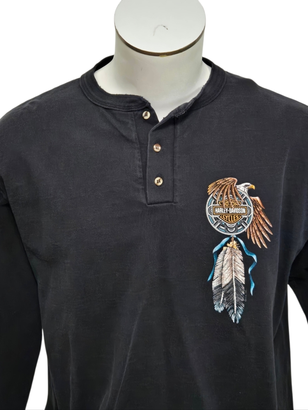 Vintage Harley-Davidson Shirt Size 2XL 3/4 Sleeves Black Motorcycle RK Stratman